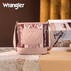 Wrangler Aztec Distressed Print Dual Sided Print Concealed Carry Crossbody-Pink