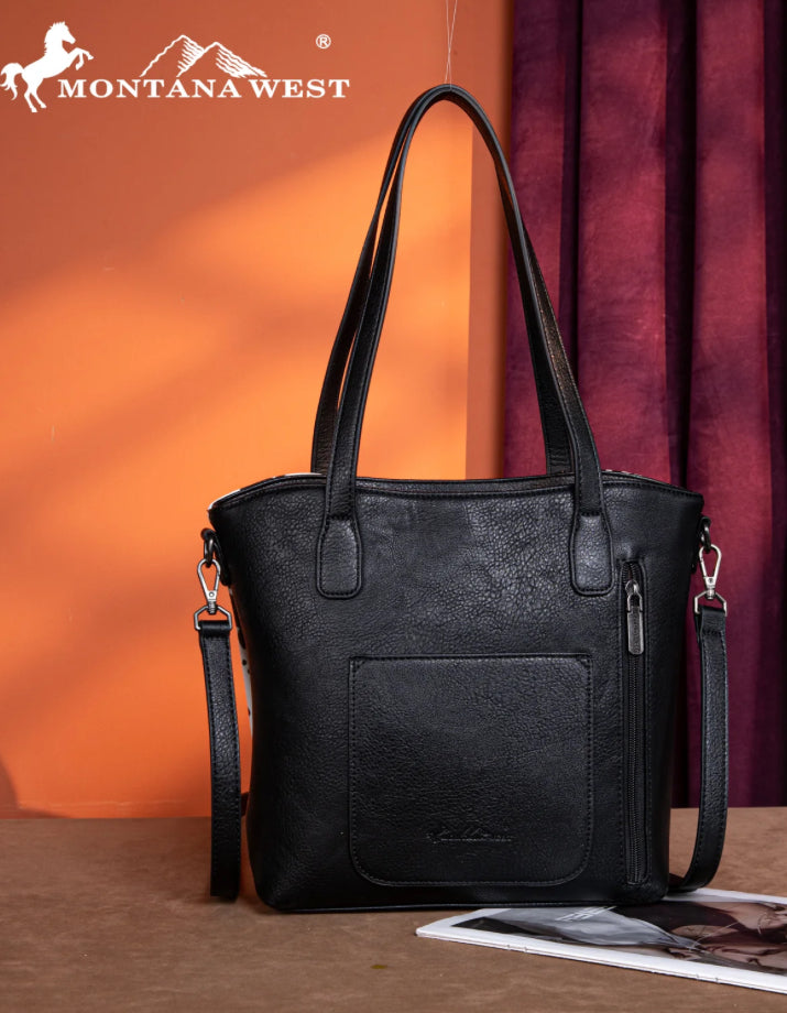Montana West Tooled Collection Concealed Carry Tote/Crossbody - Black