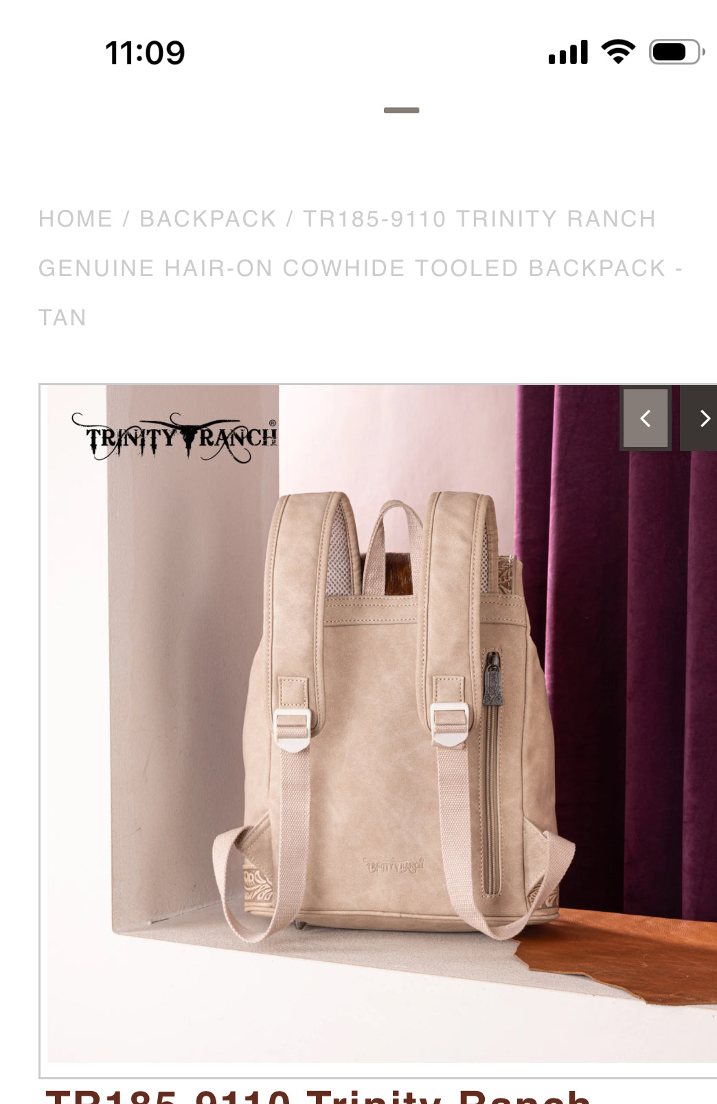 Trinity Ranch Genuine Hair-On Cowhide Tooled Backpack - Tan
