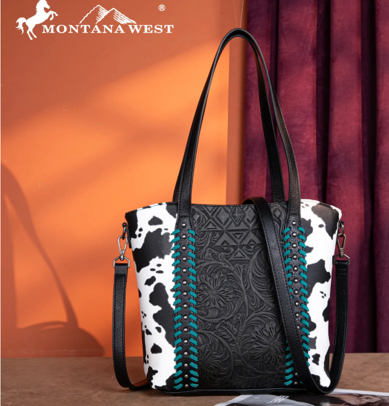 Montana West Tooled Collection Concealed Carry Tote/Crossbody - Black