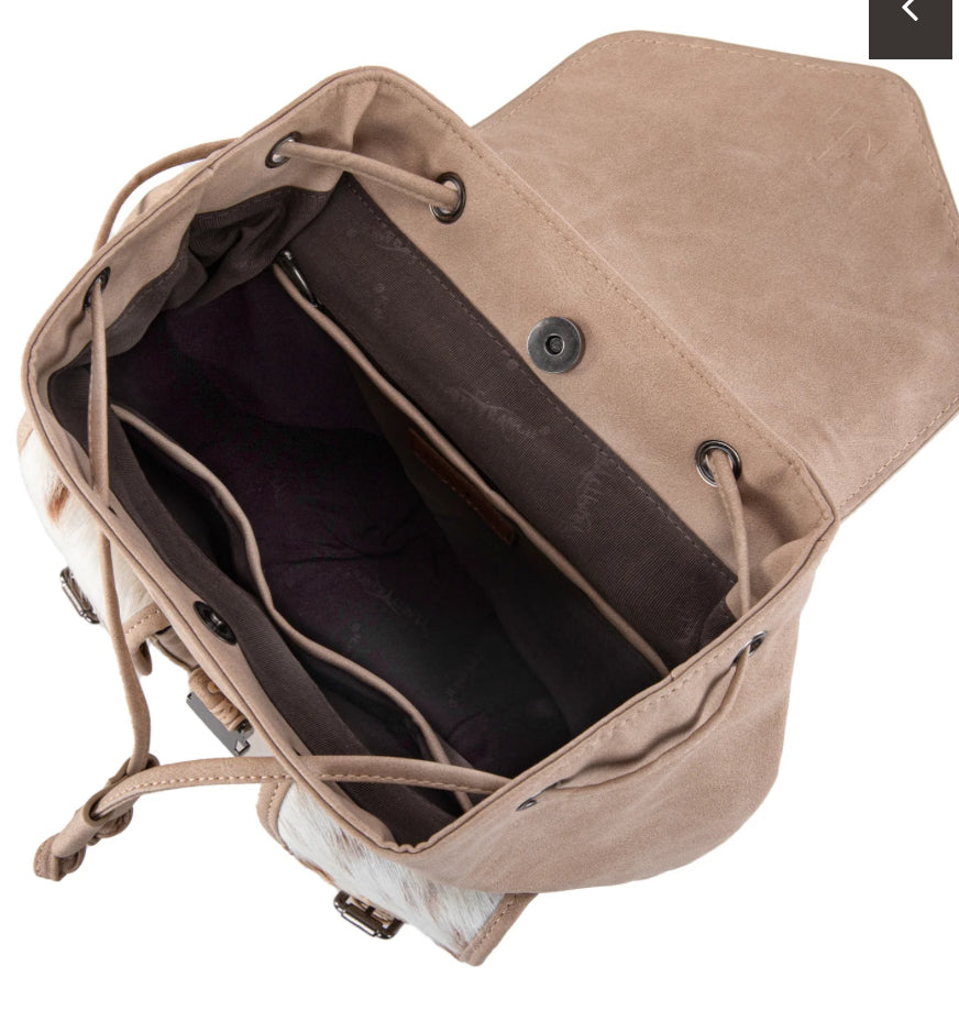 Trinity Ranch Genuine Hair-On Cowhide Tooled Backpack - Tan