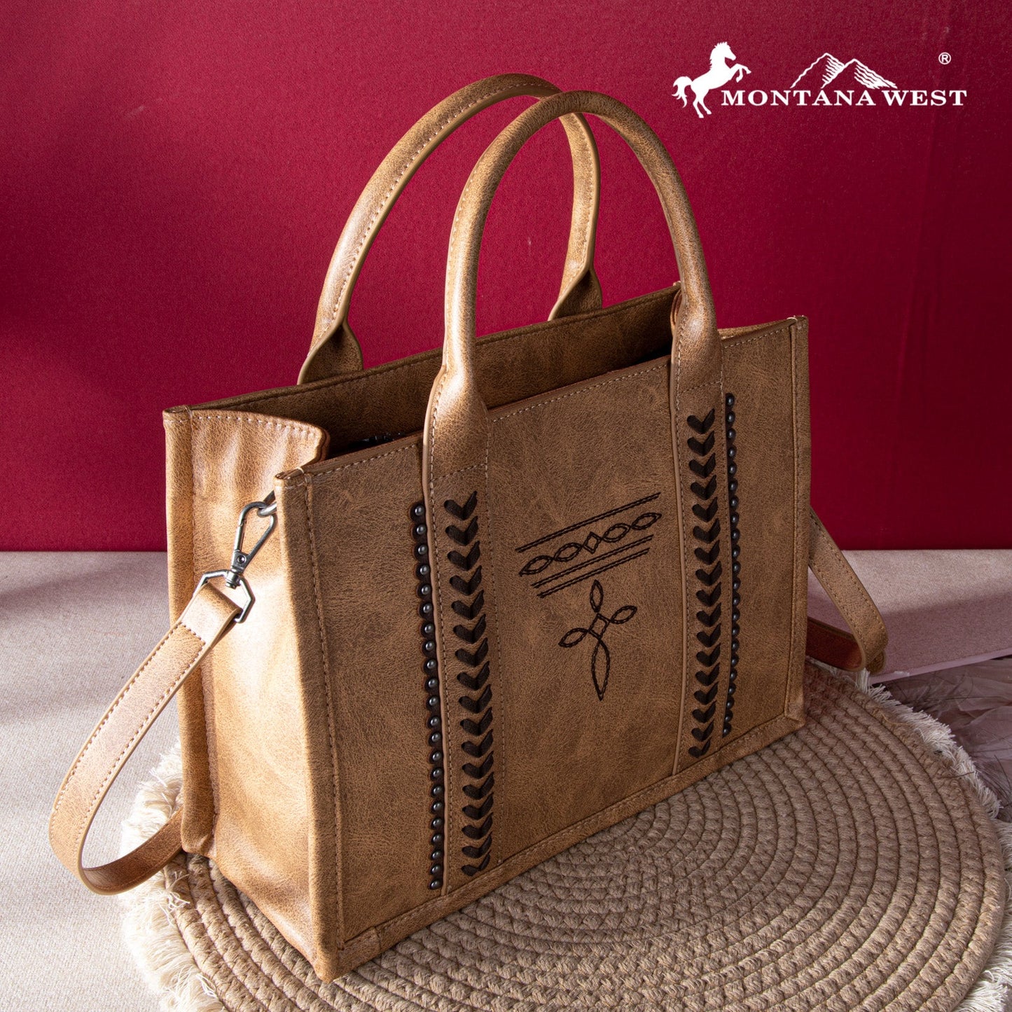 Montana West Whipstitch Concealed Carry Tote Brown