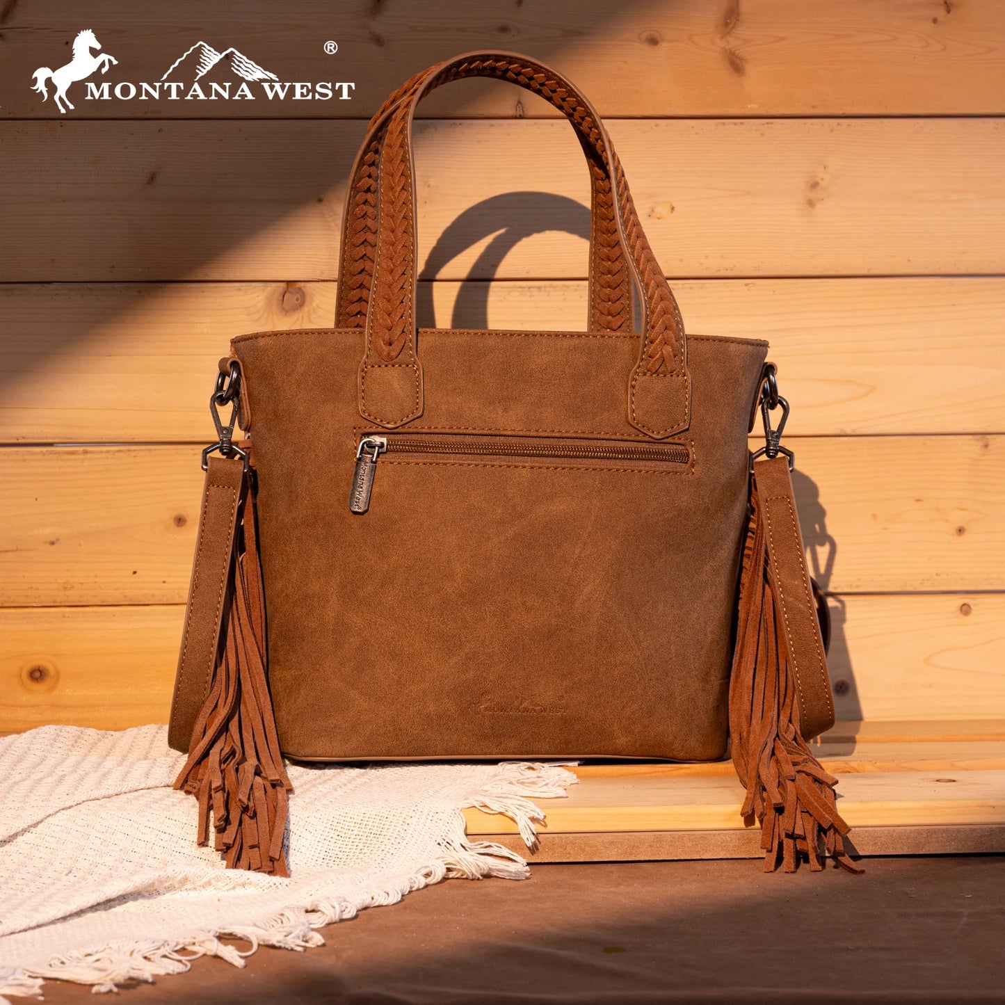 Montana West Tooled Aztec Tote/Crossbody - Brown
