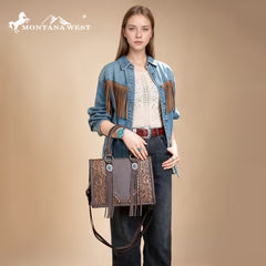 Montana West Tooled Concho Tote/Crossbody -Coffee
