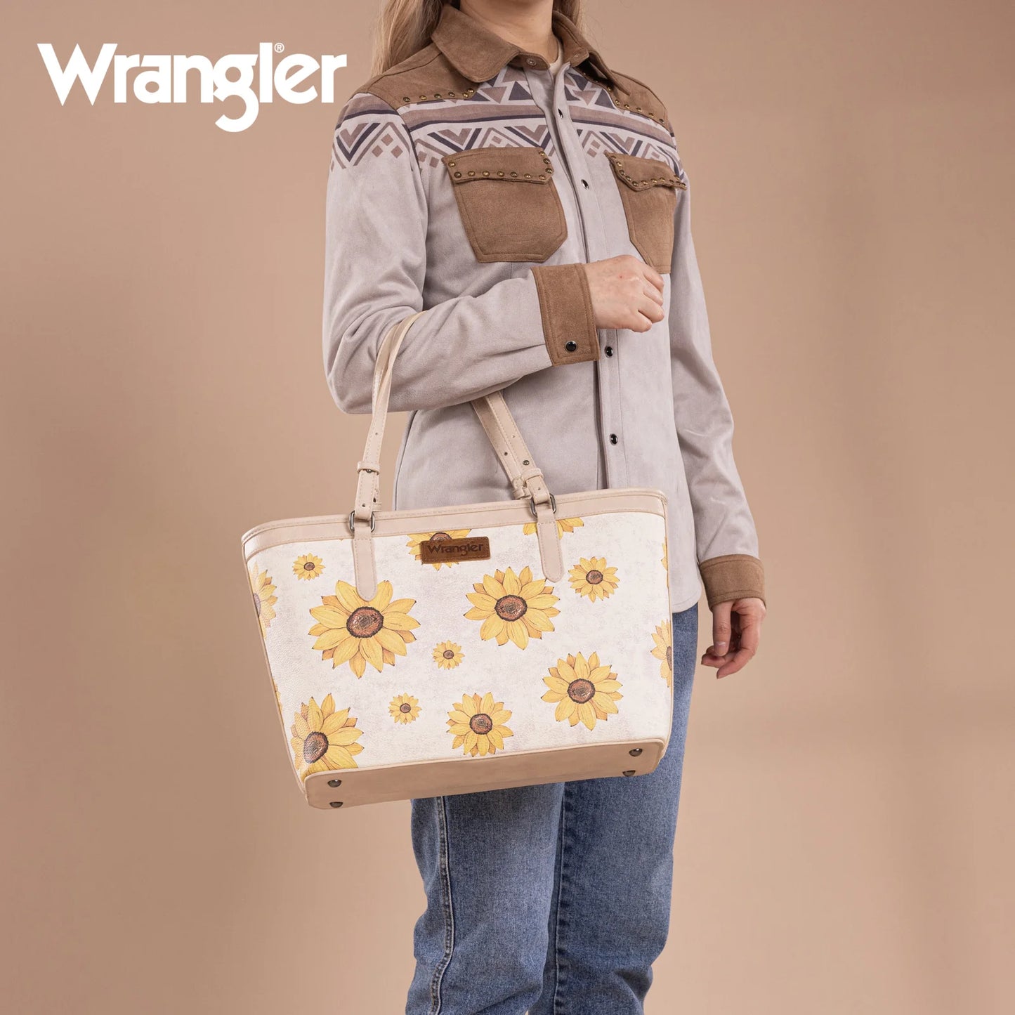 Wrangler Sunflower Print Tote Bag -Beige