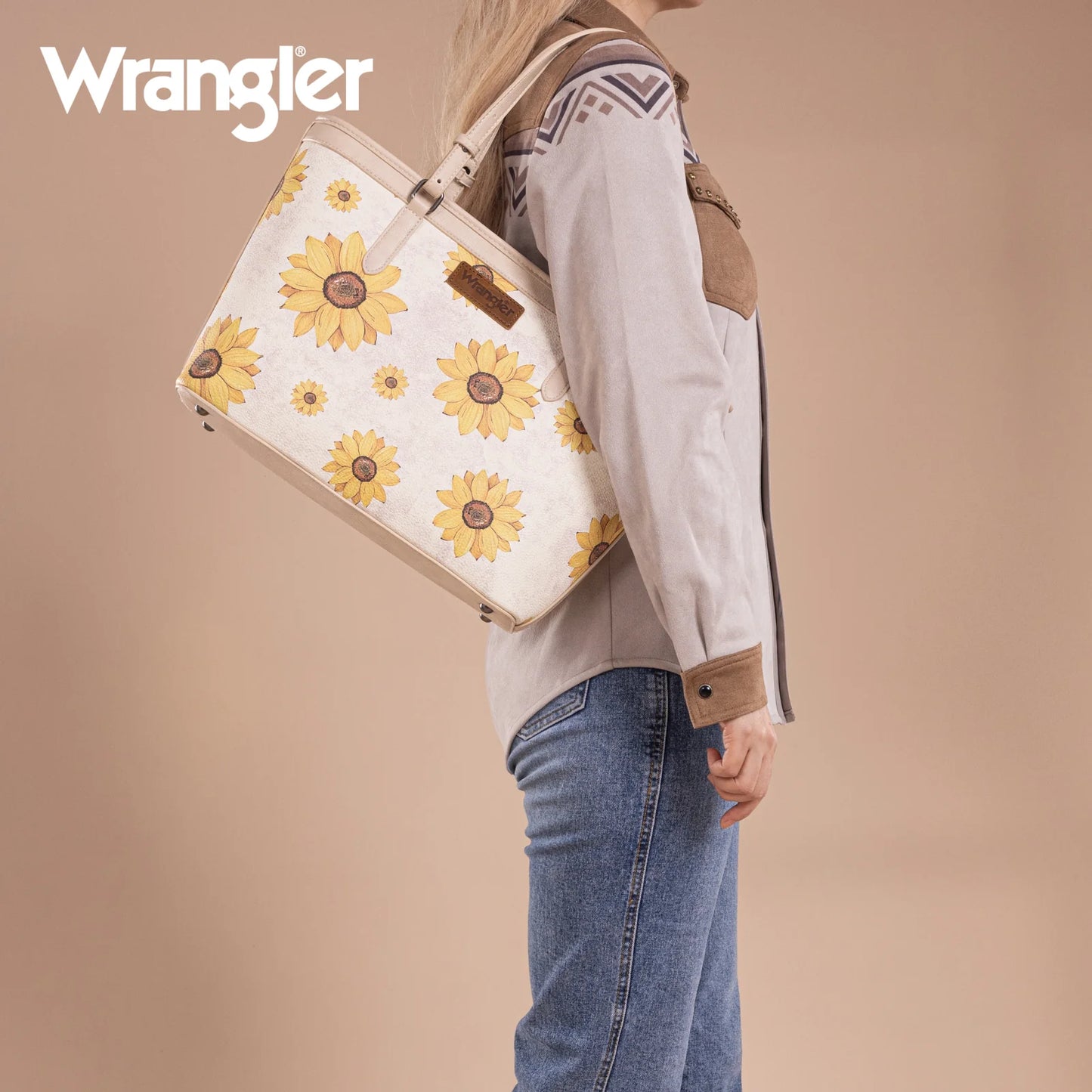 Wrangler Sunflower Print Tote Bag -Beige