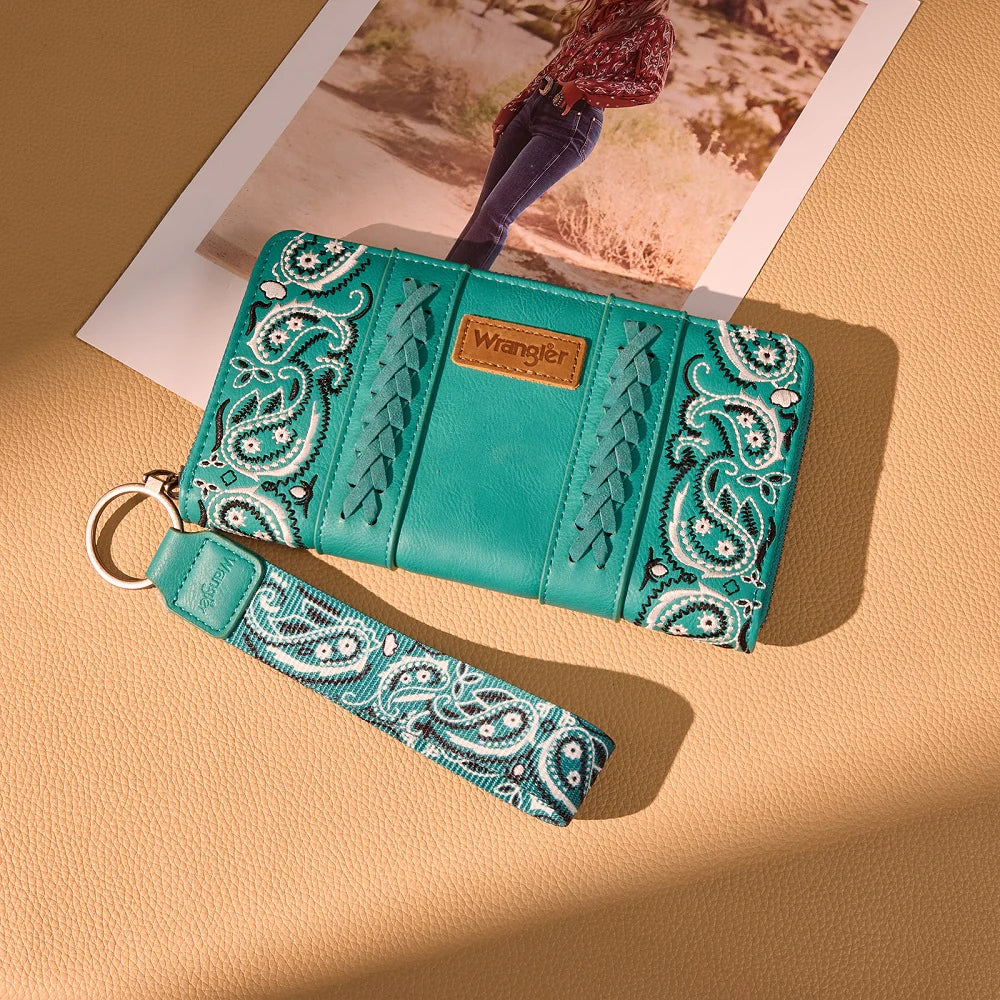 Wrangler Braided Paisley Bandana Wallet - Turquoise