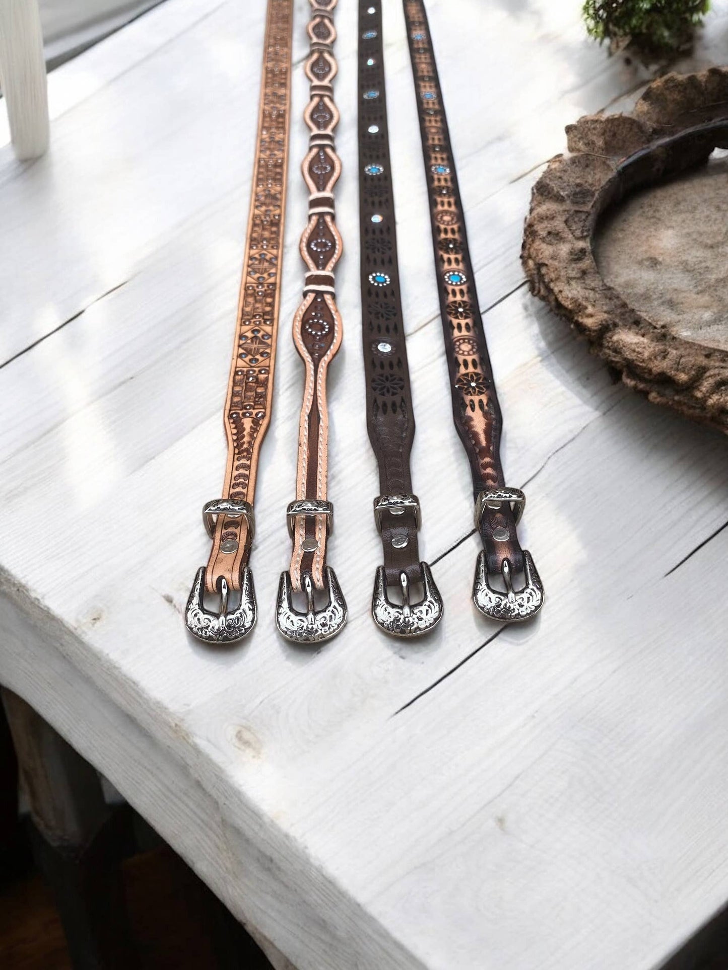 Western Hat Band Tooled Little Stones