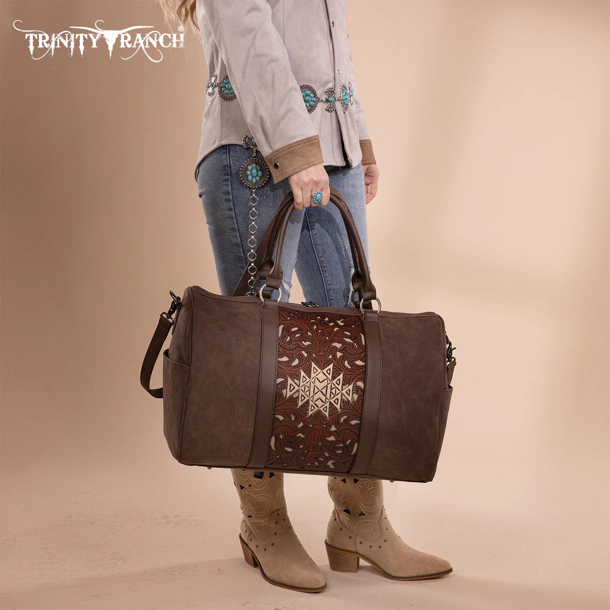 Trinity Ranch Floral Aztec Tooled Collection Weekender Bag