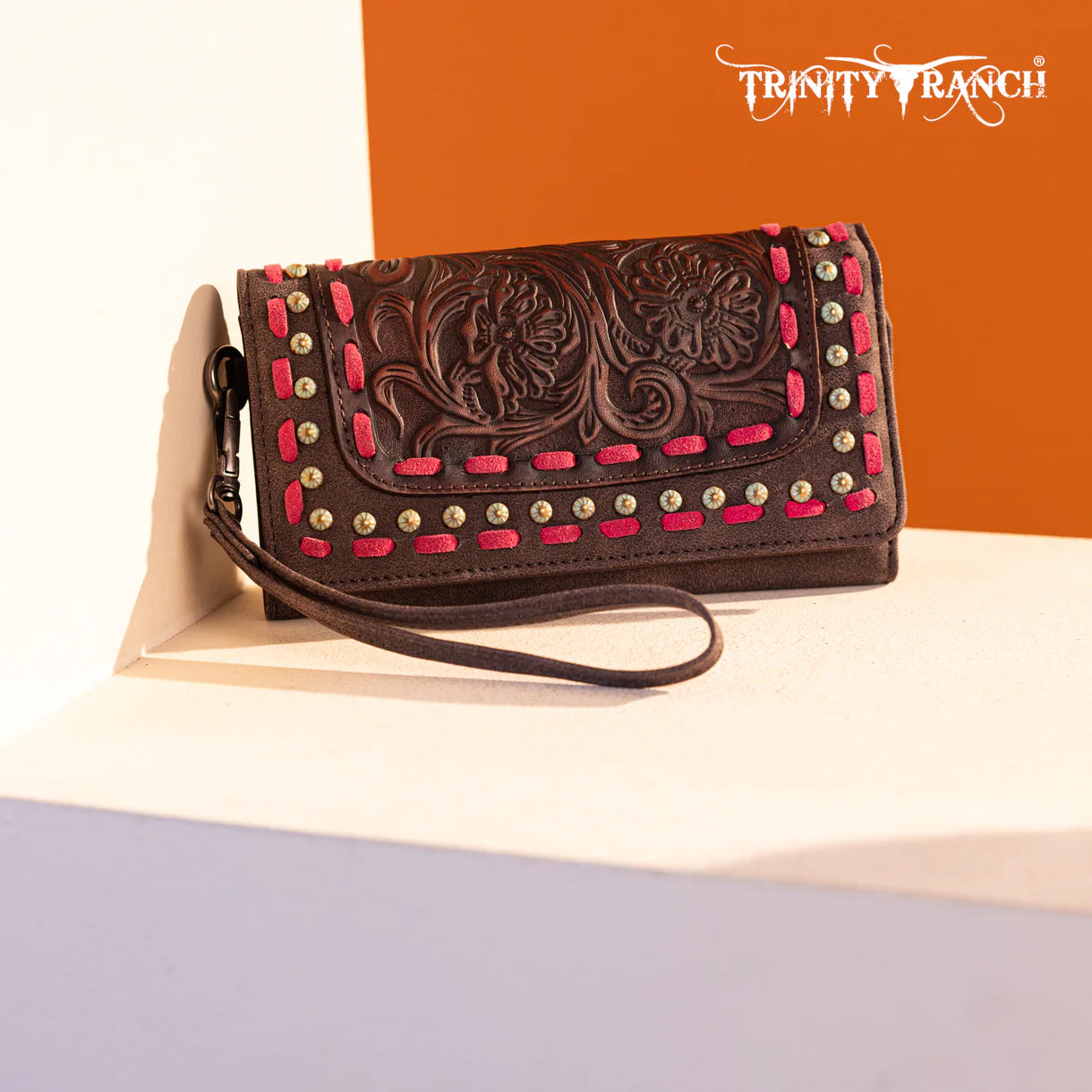 Trinity Ranch Floral Tooled Collection Wallet - Coffee