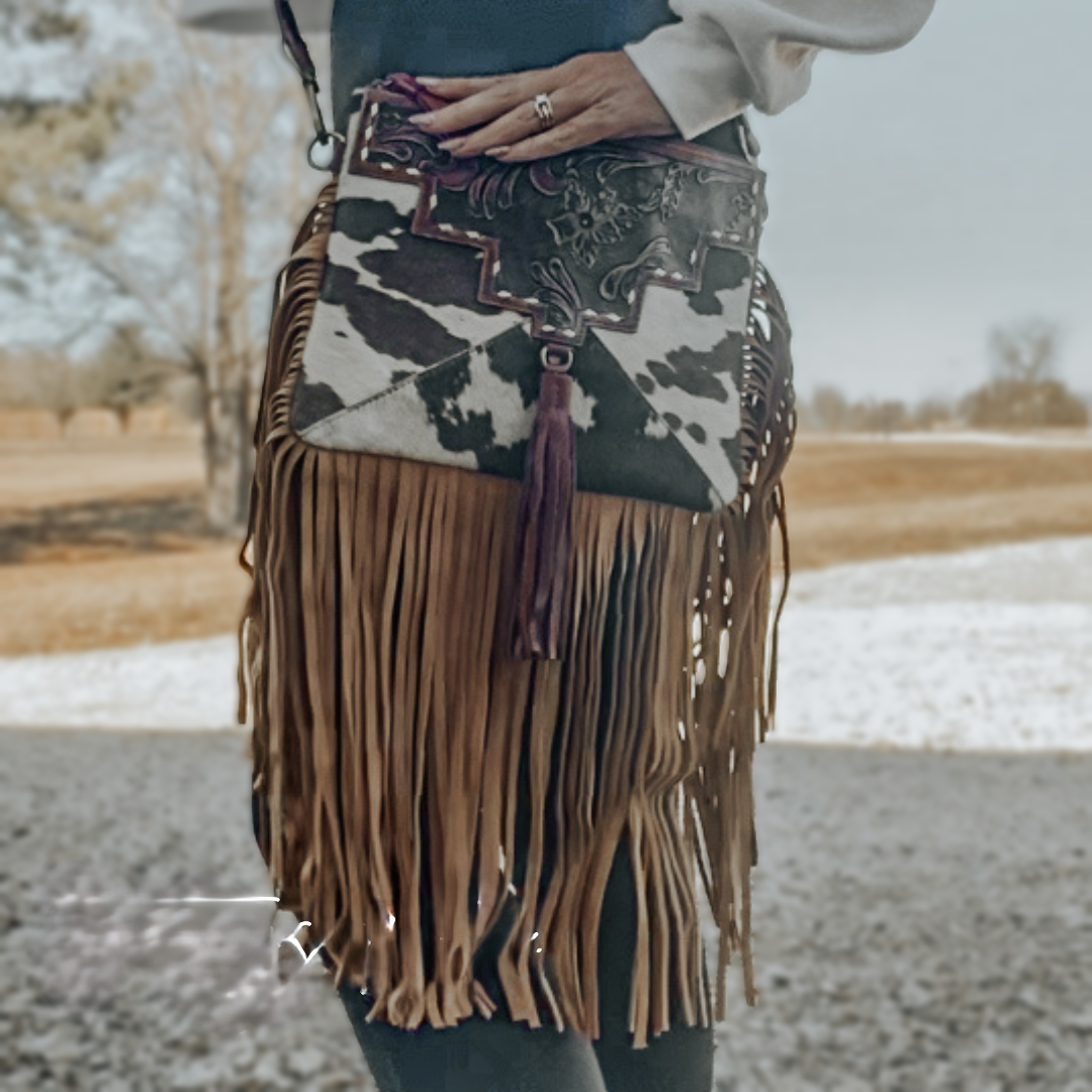 Fort Worth Tooled Leather Cowhide Crossbody, Shoulder Bag