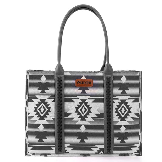 Wrangler Southwestern Pattern Dual Sided Print Canvas Wide Tote Black