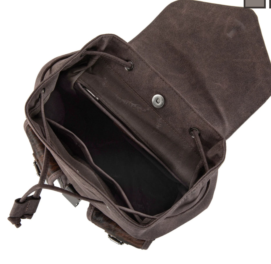 Trinity Ranch Genuine Hair-On Cowhide Tooled Backpack - Coffee