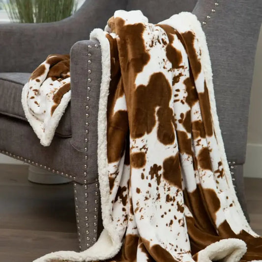 Cowhide Hair On Hide Plush Sherpa Throw Blanket