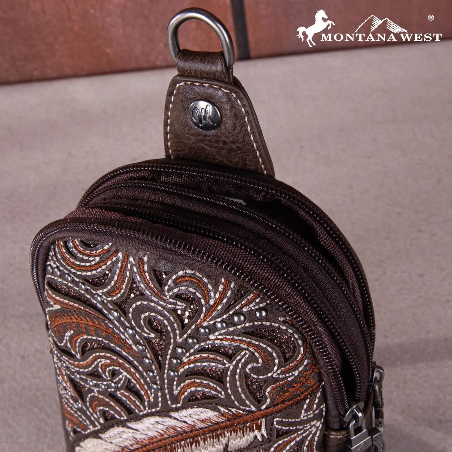 Montana West Embroidered Feather Cut-Out Floral Sling Bag