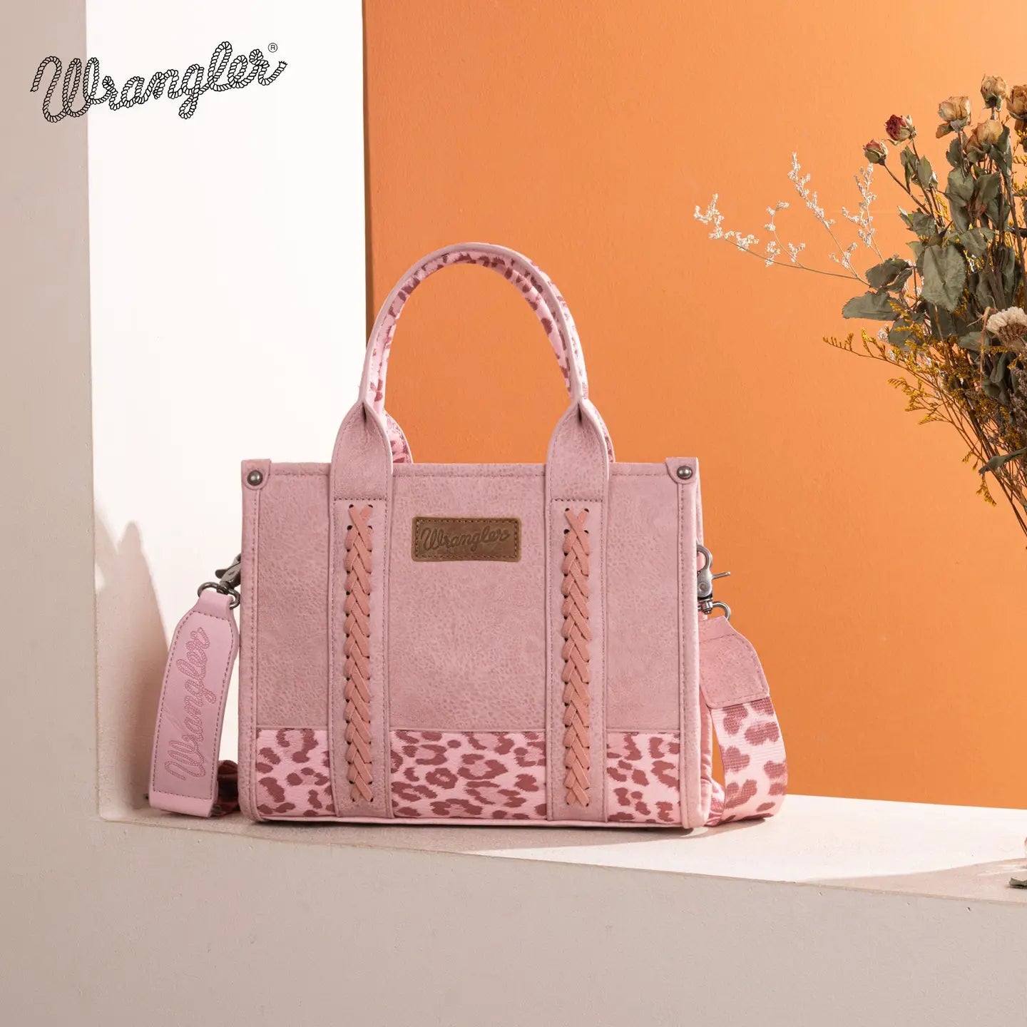 Wrangler Leopard Print Concealed Carry Tote/Crossbody - Pink