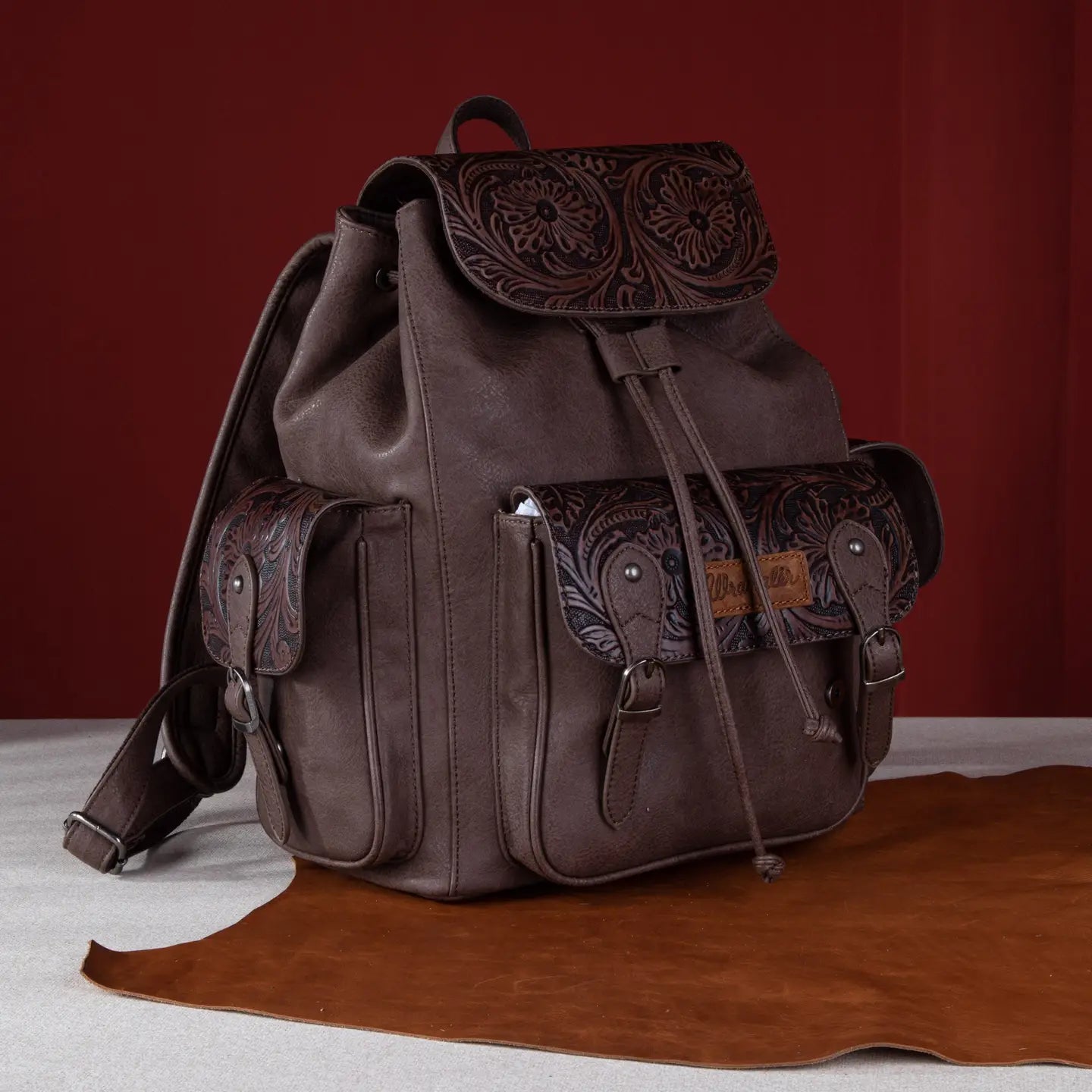 Wrangler Vintage Floral Tooled Backpack - Coffee