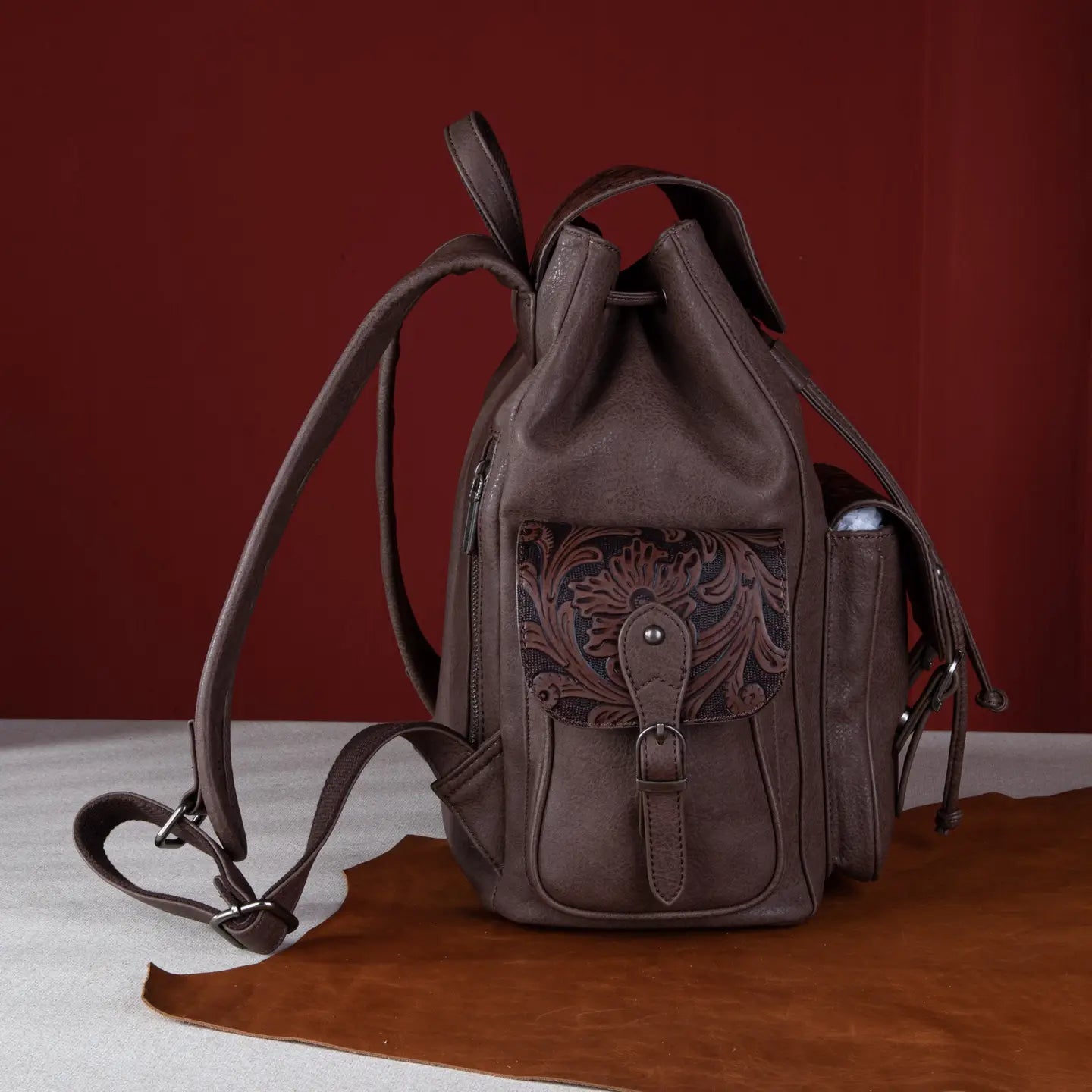 Wrangler Vintage Floral Tooled Backpack - Coffee