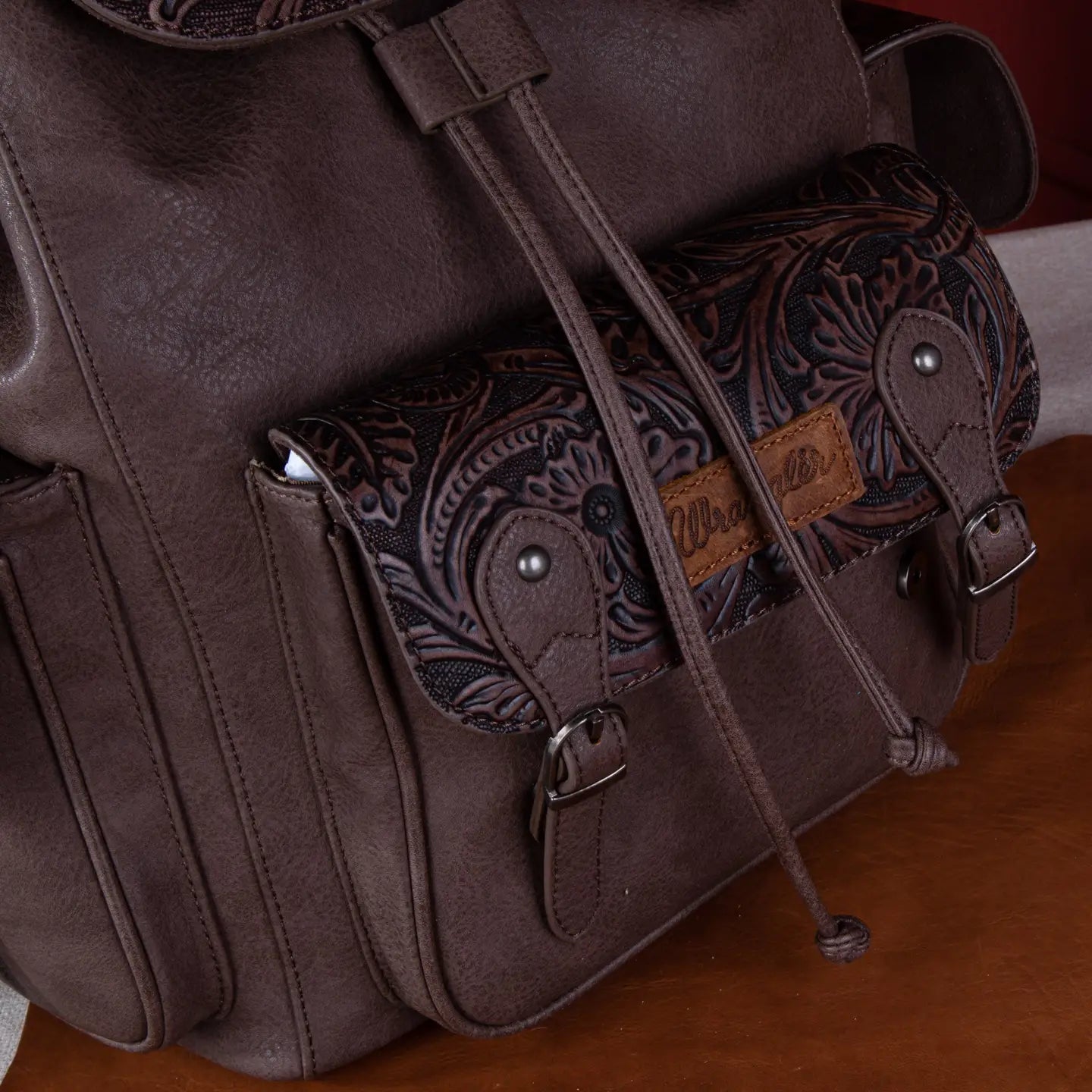 Wrangler Vintage Floral Tooled Backpack - Coffee