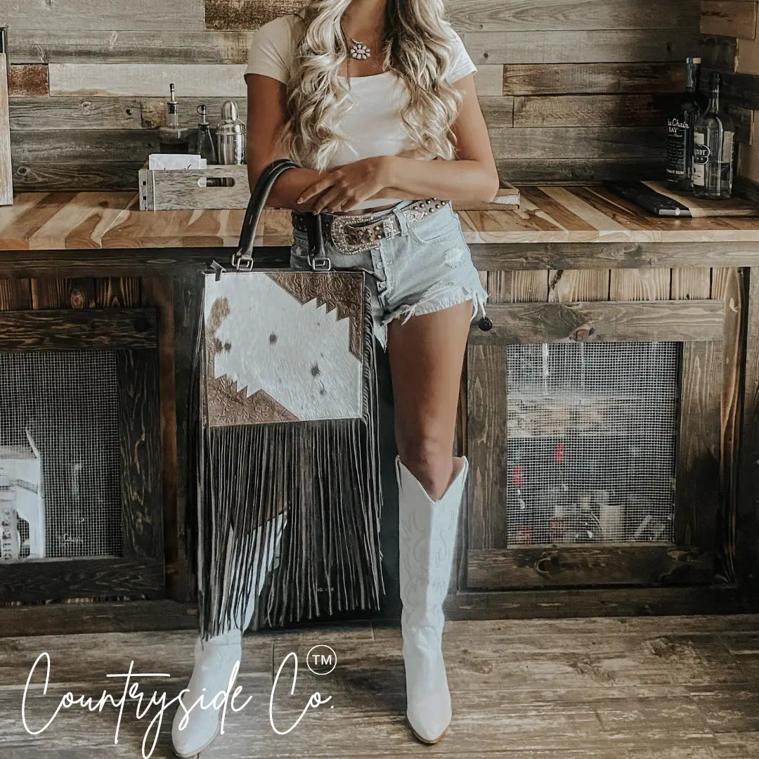 Fringe Cowhide Tote Purse with Shoulder Strap