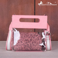 Montana West Western Fringe Stadium Clear Crossbody Bag with Detachable Pouch - Pink