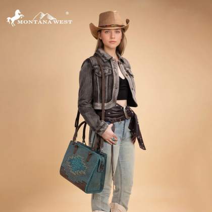 Wrangler Vintage Retro Cowboy Cool Print Concealed Carry Satchel/Crossbody