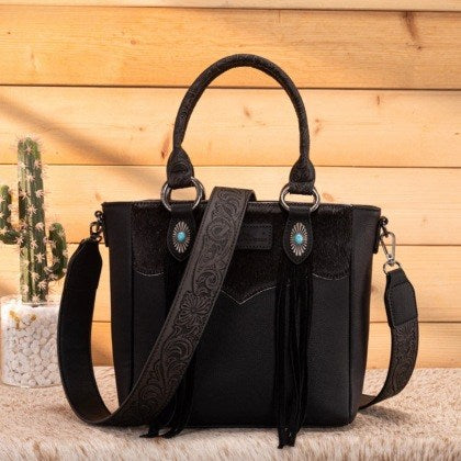Montana West Hair-On Hide Concealed Carry Tote Bag with Tooled Strap