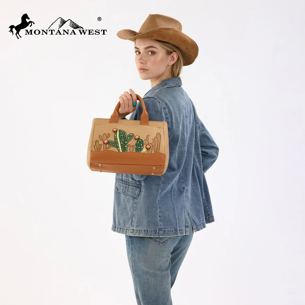 Montana West Cactus Embellished Crossbody Bag-Brown