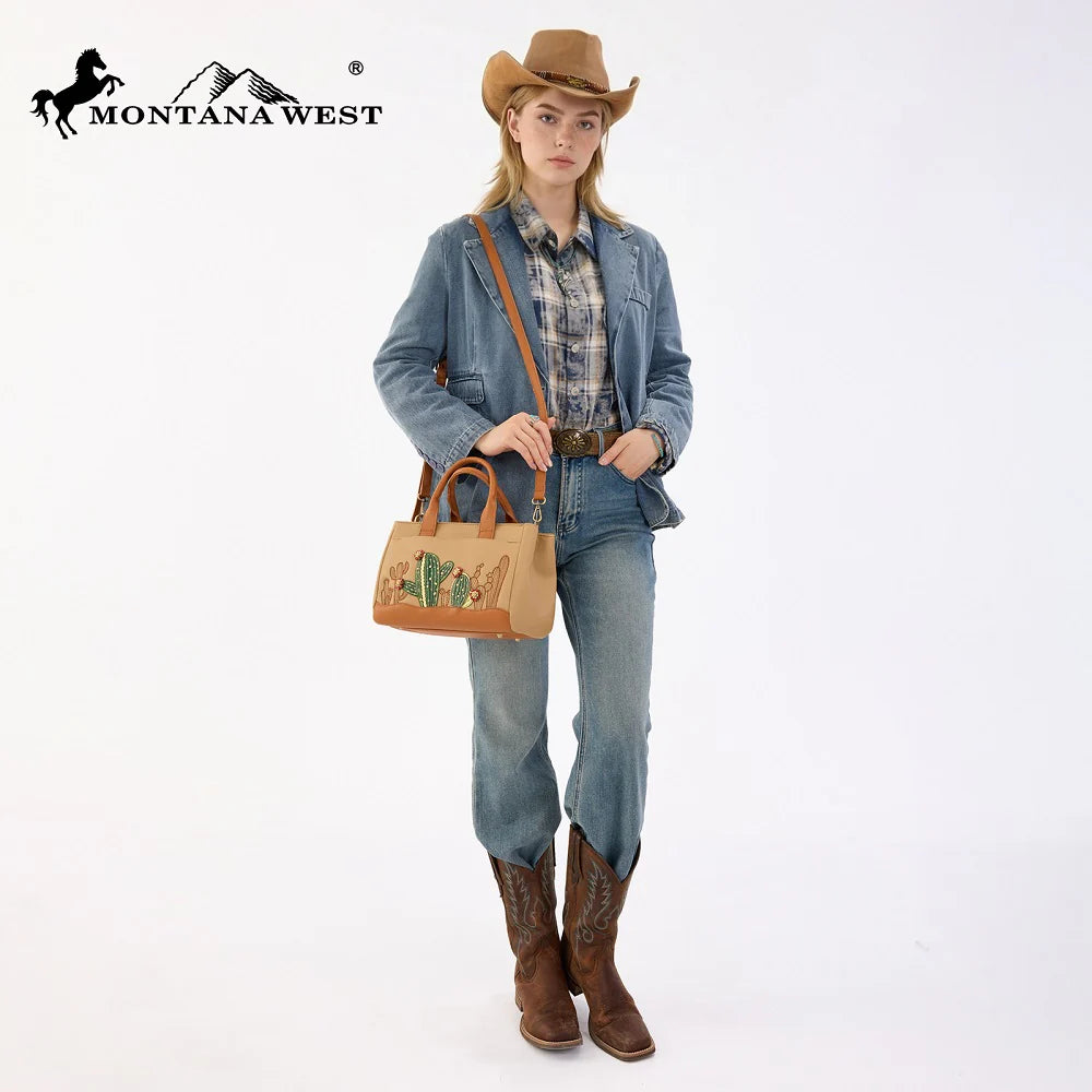 Montana West Cactus Embellished Crossbody Bag-Brown