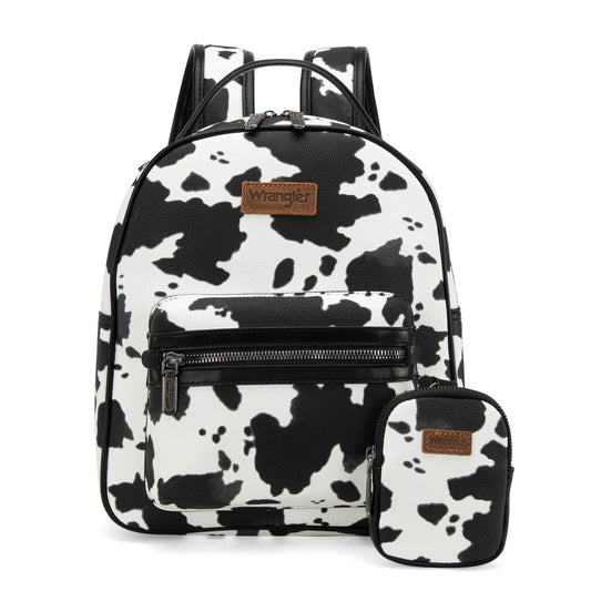 Wrangler Cow Print Backpack With Coin Pouch - Black