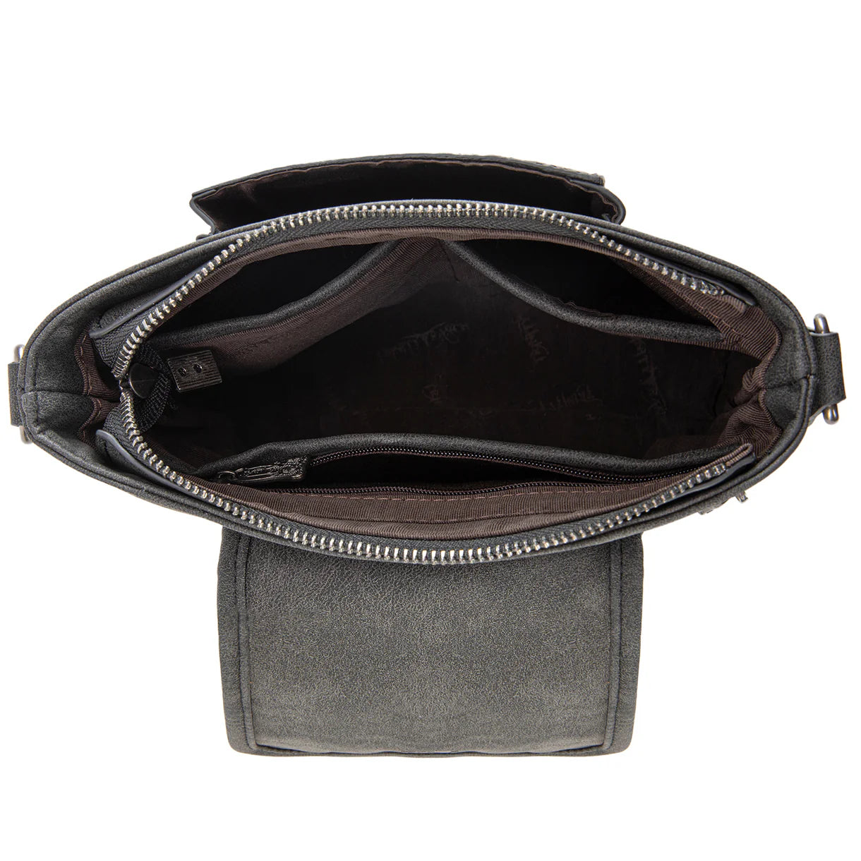 Trinity Ranch Genuine Hair-On Cowhide Tooled Concealed Carry Crossbody Bag - Black