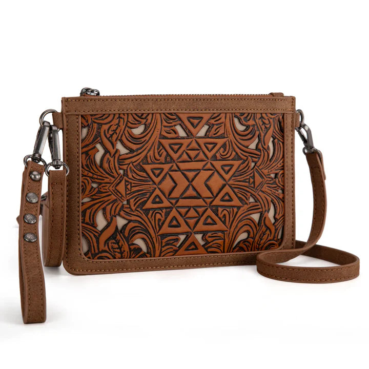 Trinity Ranch Floral Aztec Tooled Collection Clutch/Crossbody
