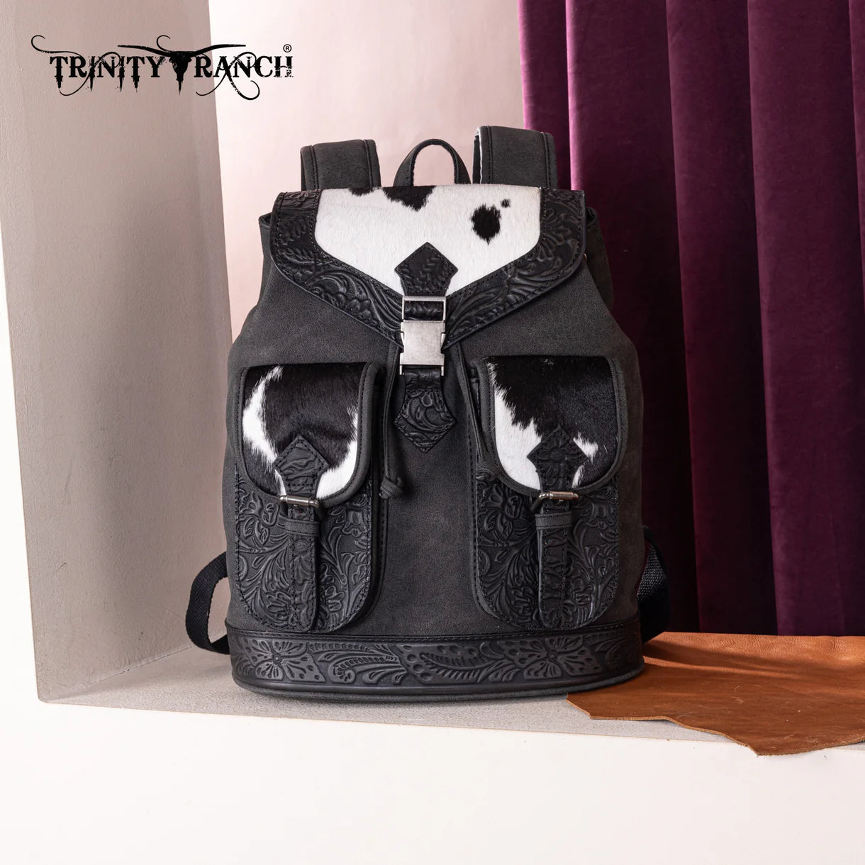 Trinity Ranch Genuine Hair-On Cowhide Tooled Backpack -