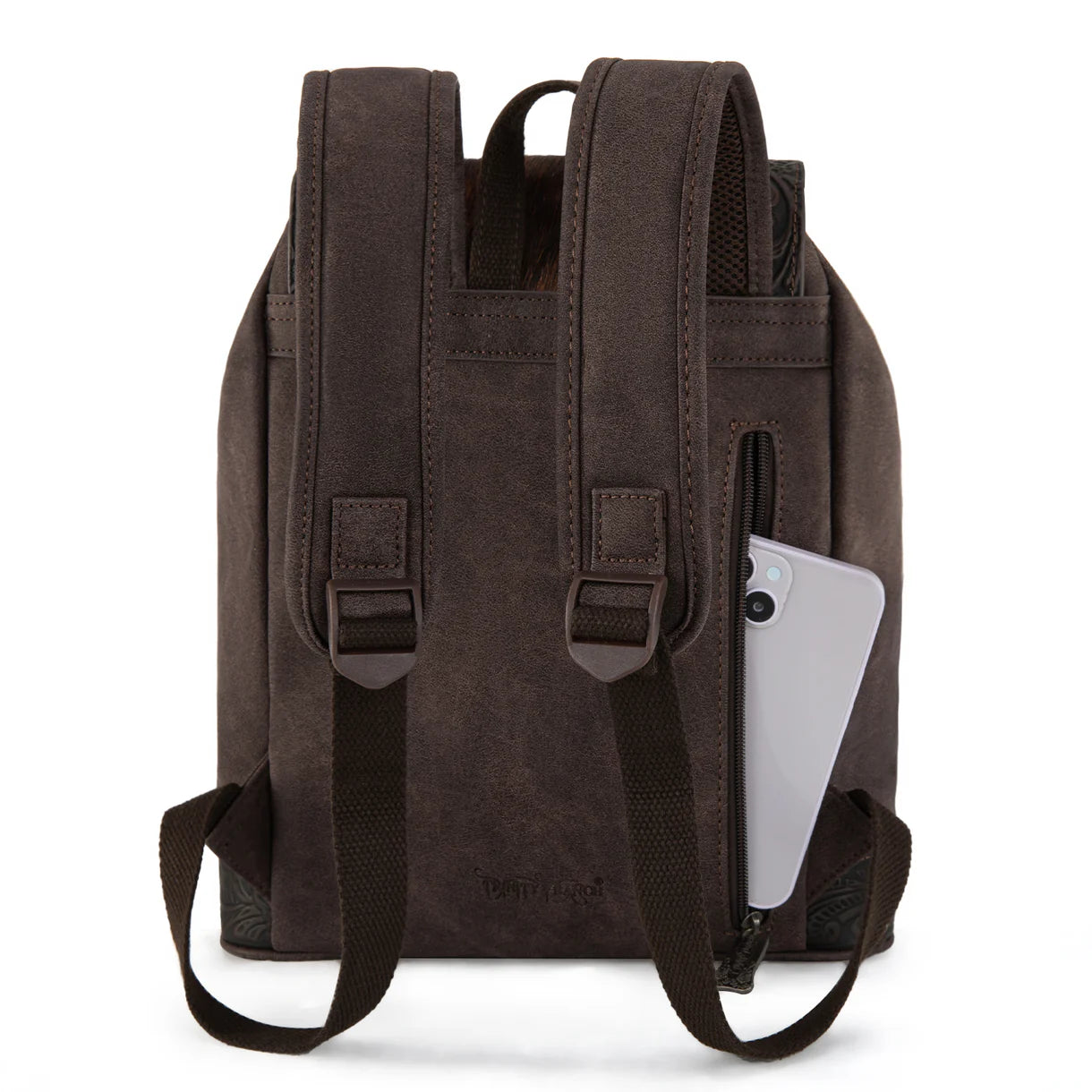 Trinity Ranch Genuine Hair-On Cowhide Tooled Backpack - Coffee
