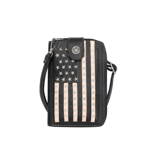 Montana West American Pride Phone Case Crossbody Wallet Black