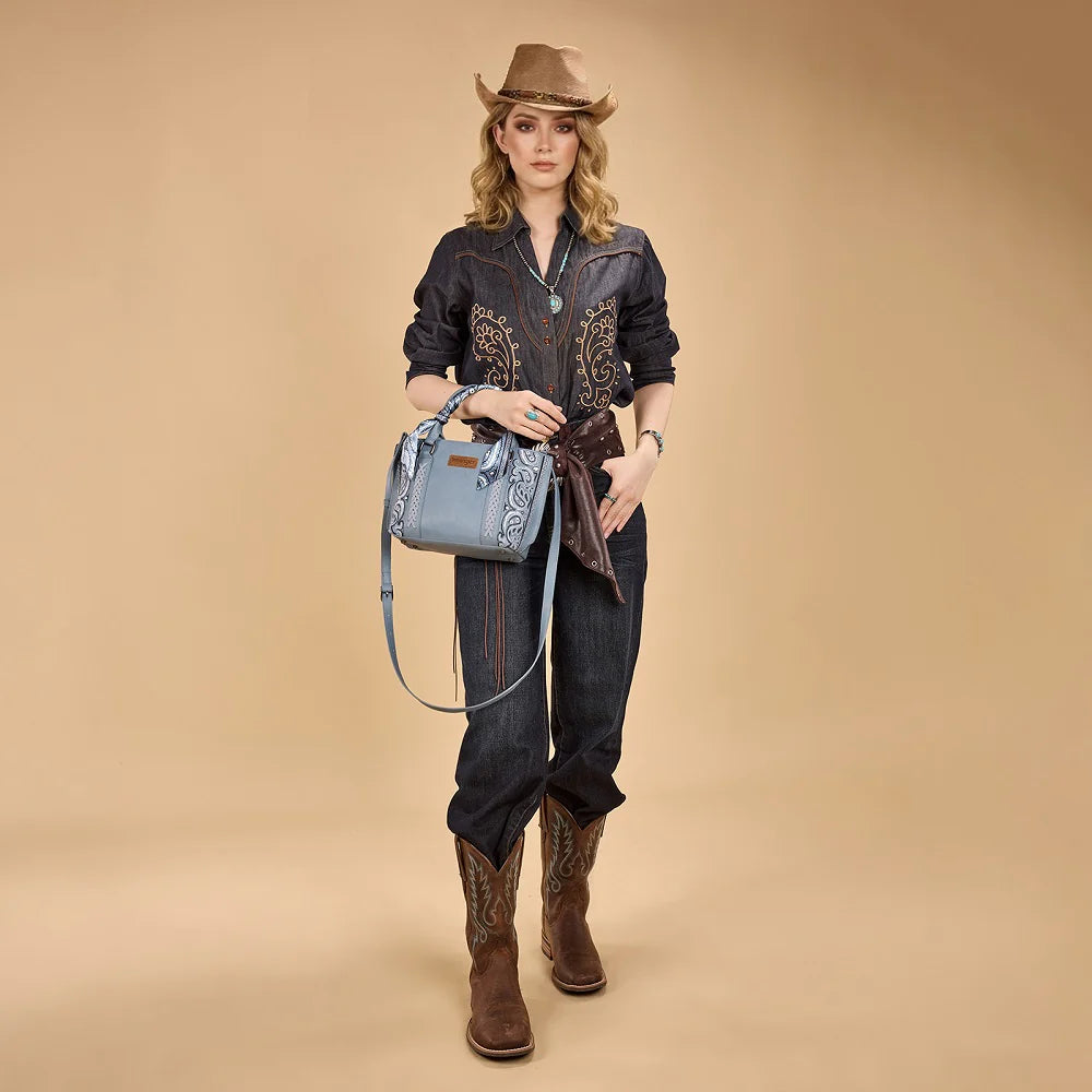 Wrangler Braided Paisley Bandana Tote Bag - light blue