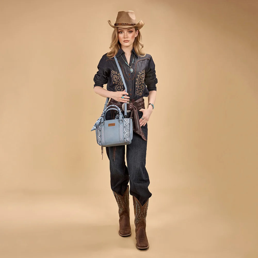 Wrangler Braided Paisley Bandana Tote Bag - light blue