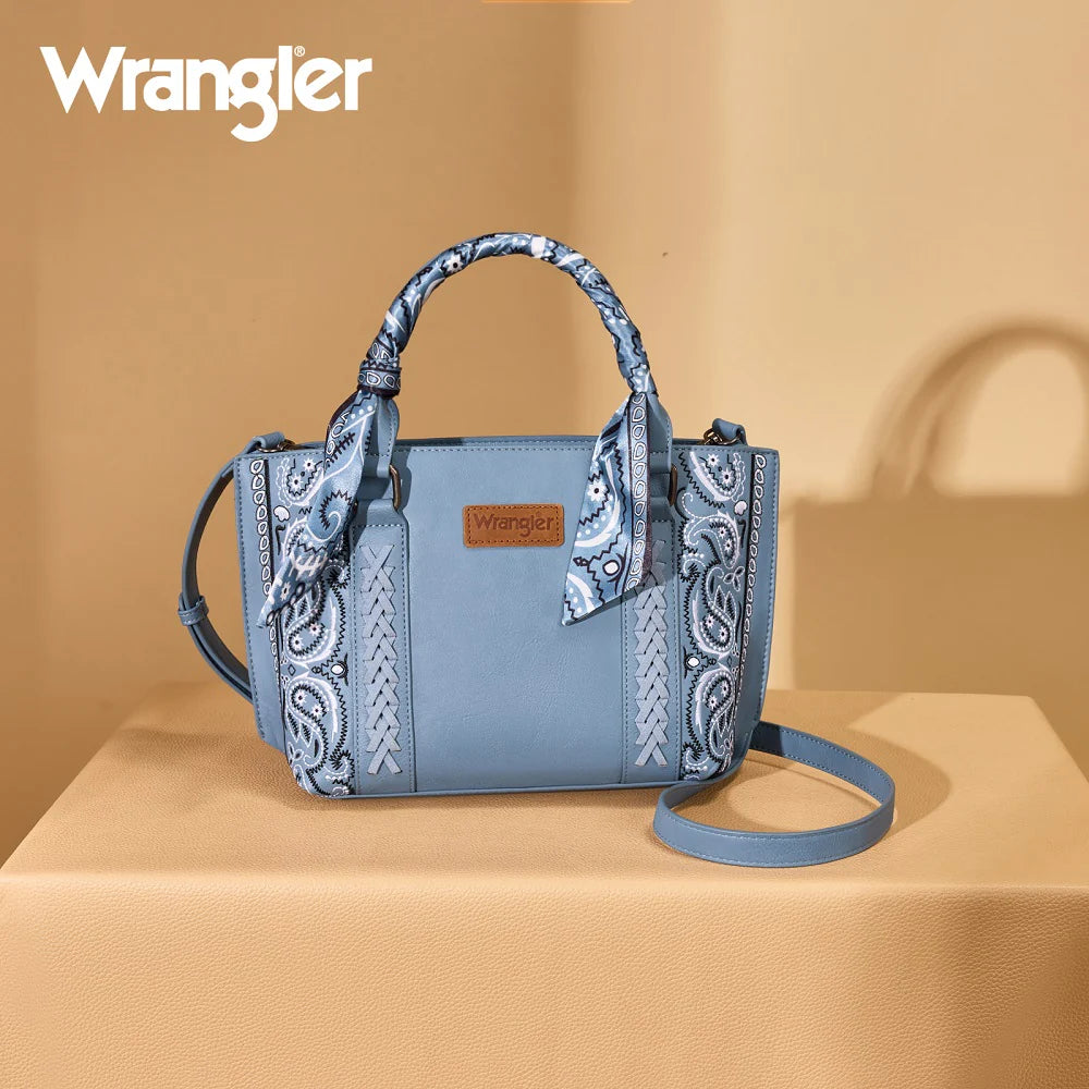 Wrangler Braided Paisley Bandana Tote Bag - light blue