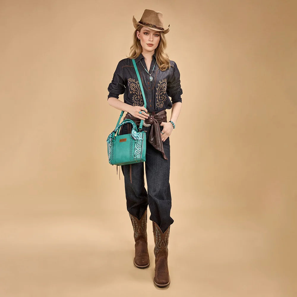 Wrangler Braided Paisley Bandana Tote Bag - Turquoise