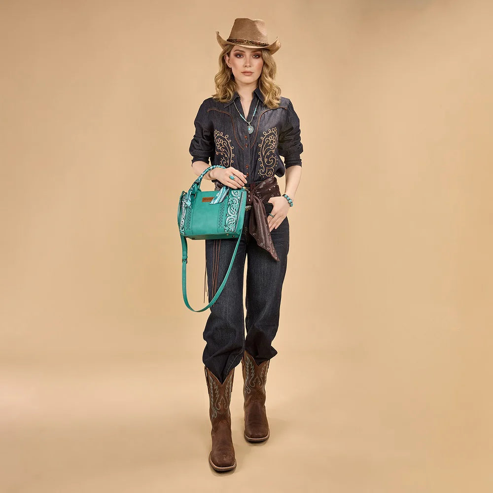 Wrangler Braided Paisley Bandana Tote Bag - Turquoise