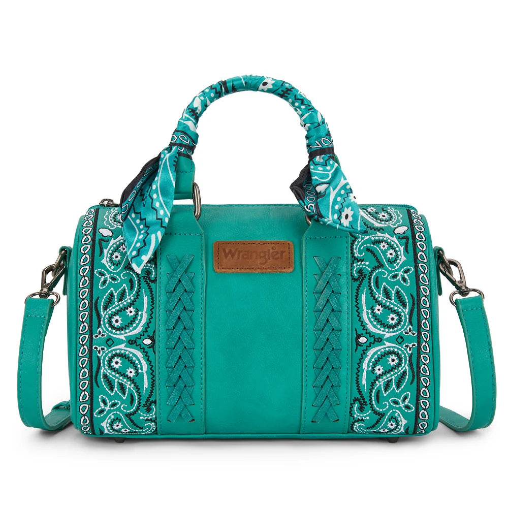 Wrangler Braided Paisley Bandana Boston Bag - Turquoise