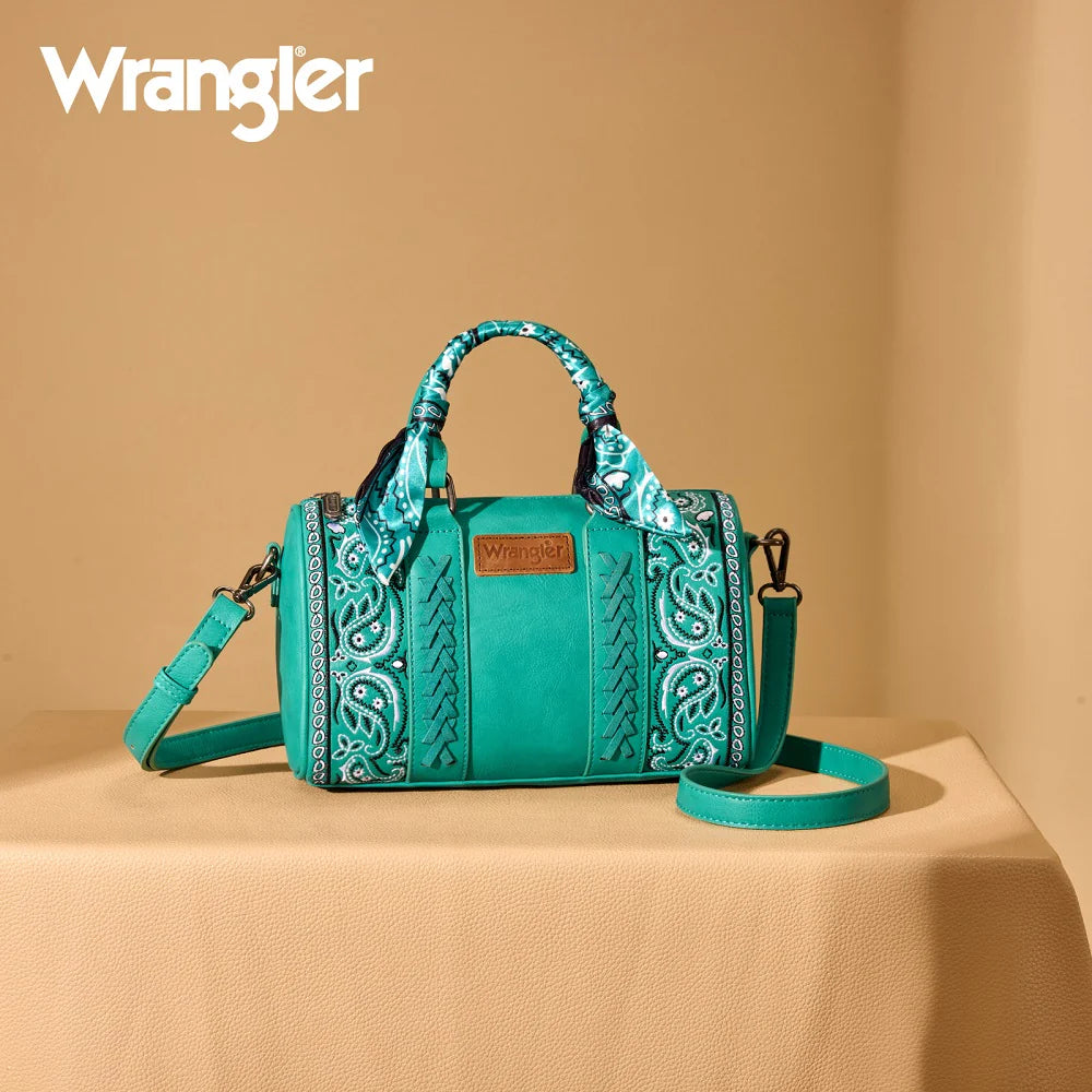 Wrangler Braided Paisley Bandana Boston Bag - Turquoise