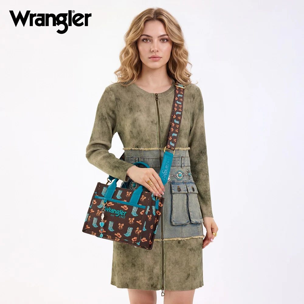 Wrangler Western Print Cowgirl Tote Bag/Crossbody - Coffee