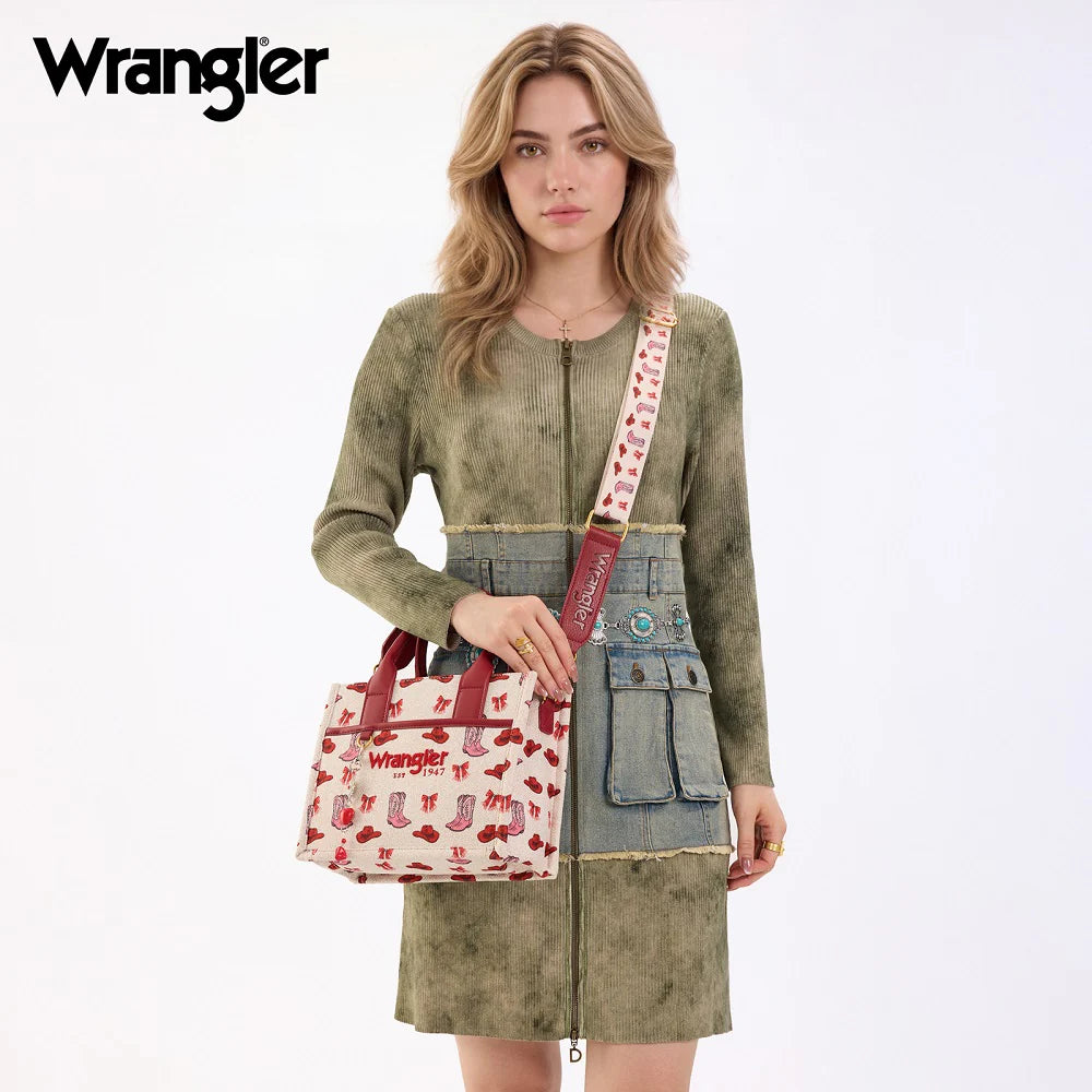 Wrangler Western Print Cowgirl Tote Bag/Crossbody - Red