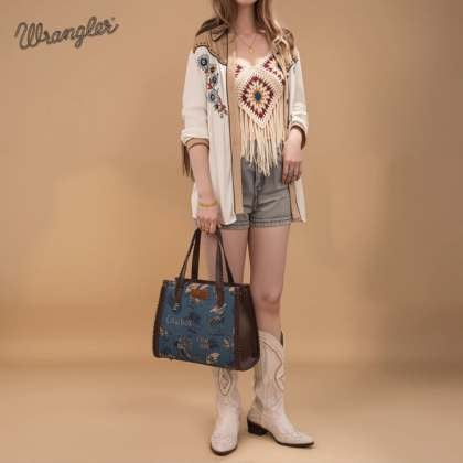 Wrangler Vintage Retro Cowboy Cool Print Concealed Carry Satchel/Crossbody