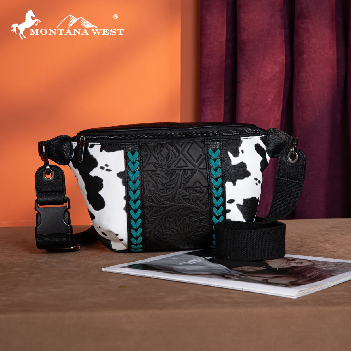 Montana West Tooled Collection Fanny Pack - Black and Turquoise