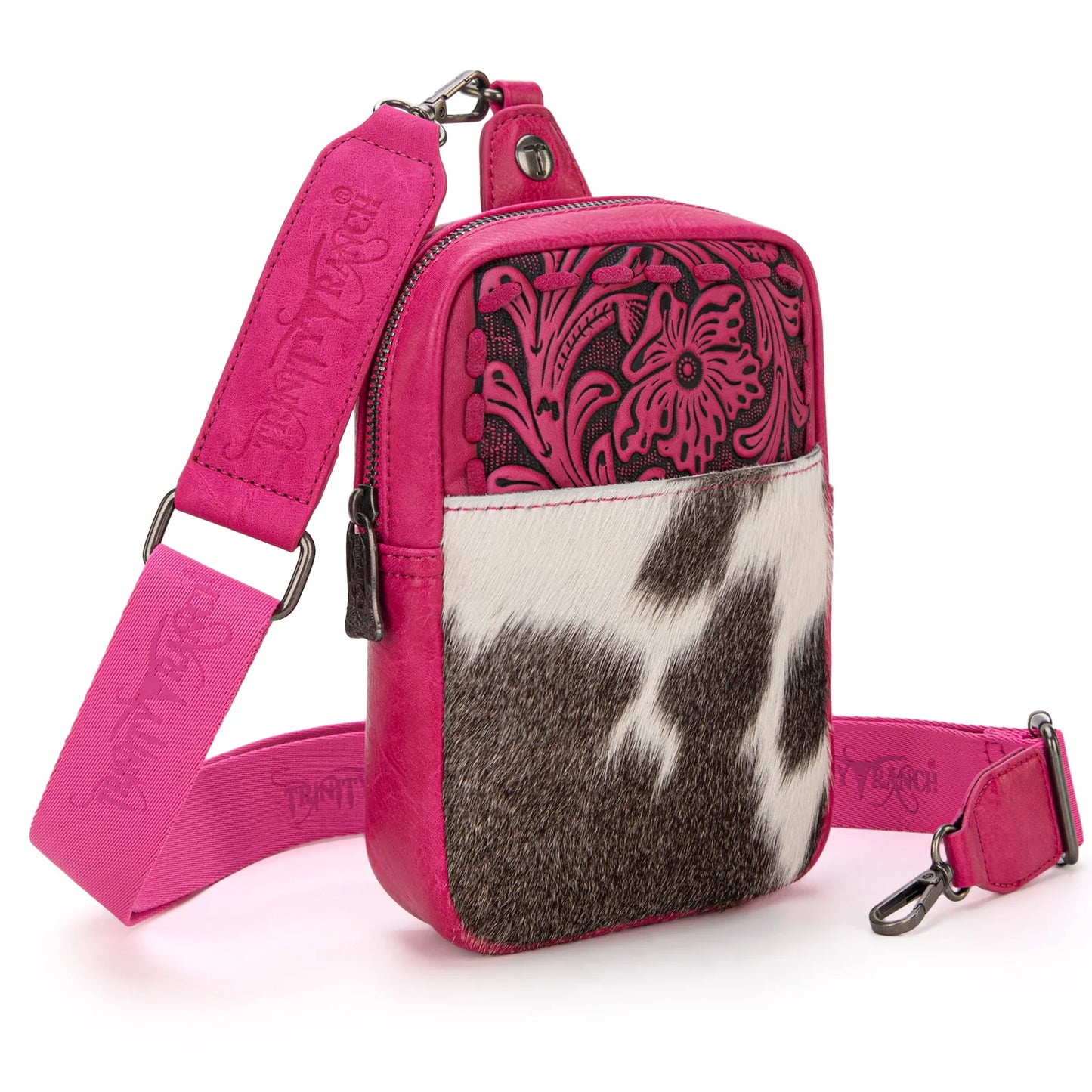Trinity Ranch Genuine Hair-On Cowhide Tooled Sling Bag