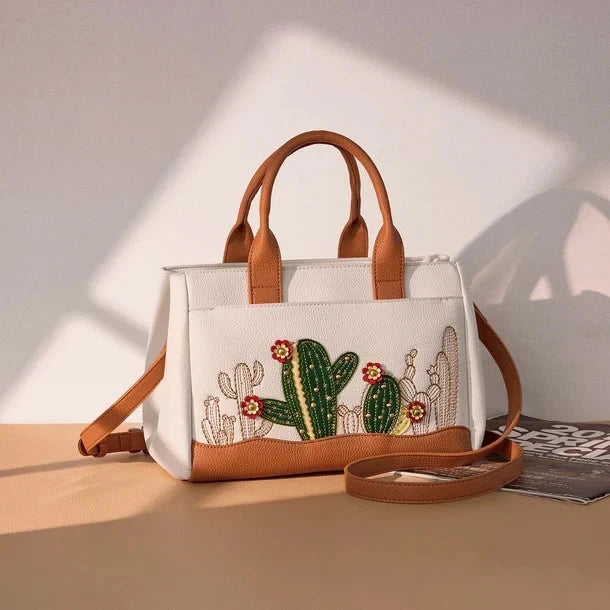 Montana West Cactus Embellished Crossbody Bag- White