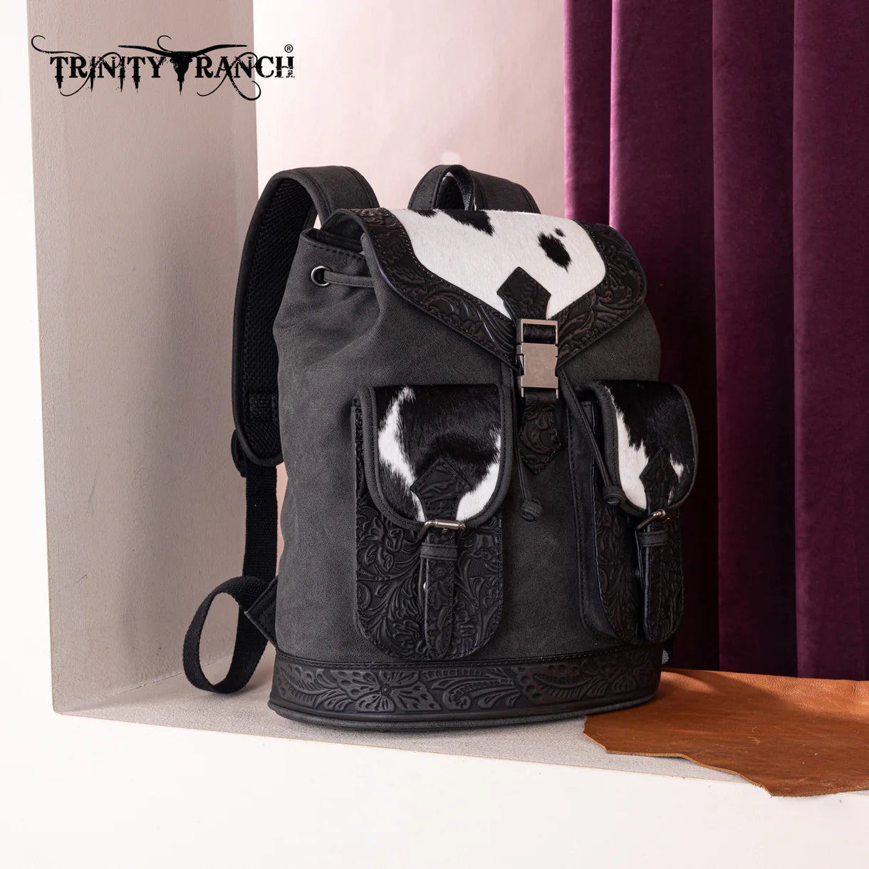 Trinity Ranch Genuine Hair-On Cowhide Tooled Backpack -