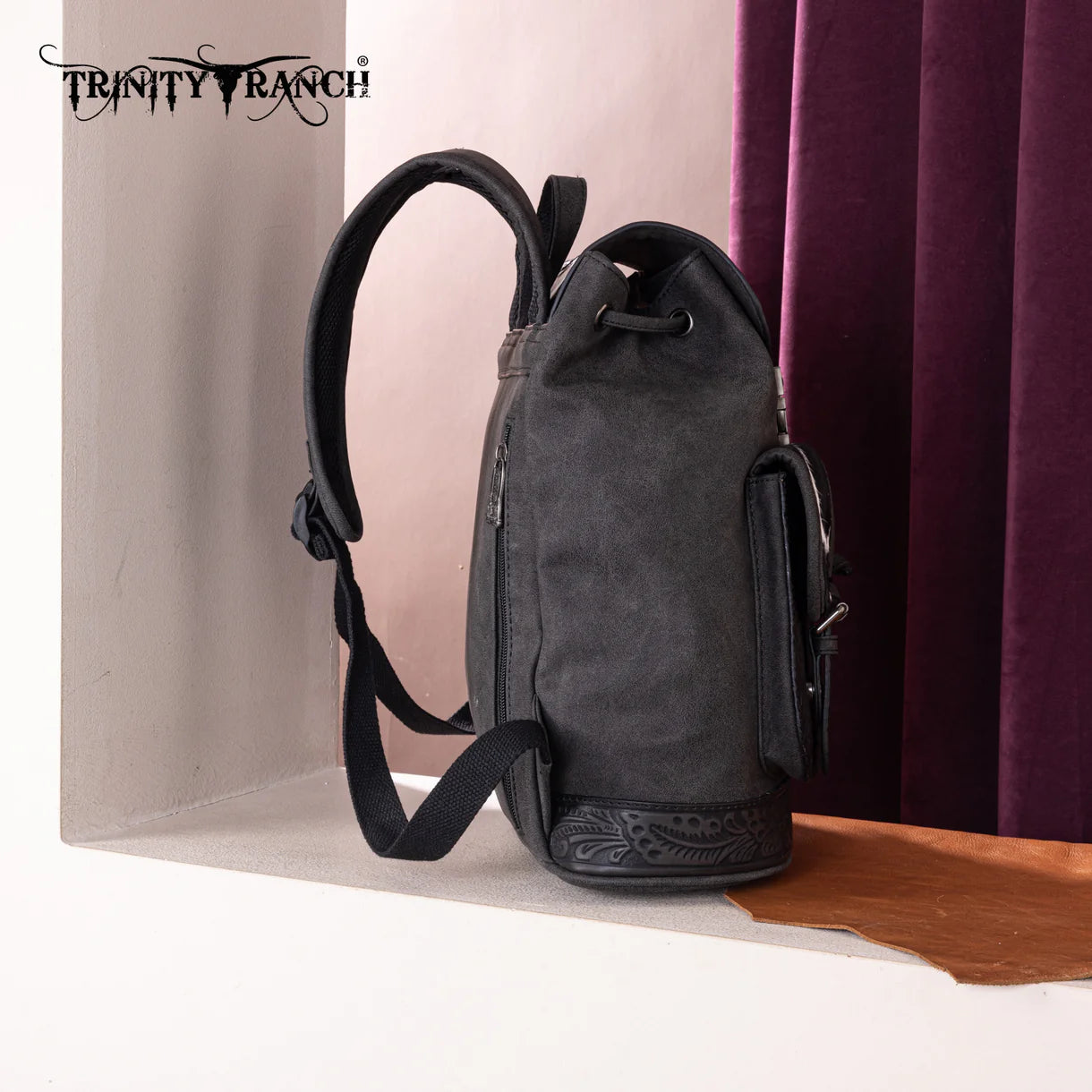 Trinity Ranch Genuine Hair-On Cowhide Tooled Backpack -